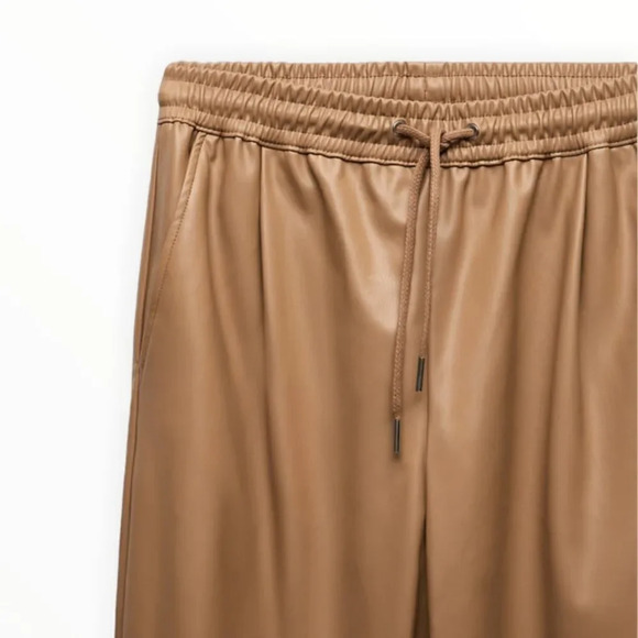 ZARA | Taupe Brown | FAUX LEATHER JOGGING PANTS (8372/087) - Picture 4 of 15